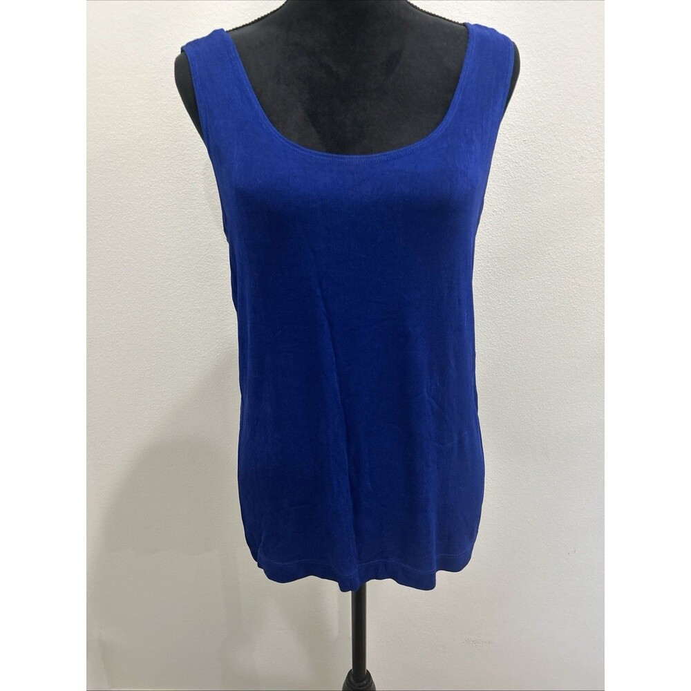 Chicos By Travelers Sz 2 US Sz L Blue Tank Top Scoop Neck Soft Slinky